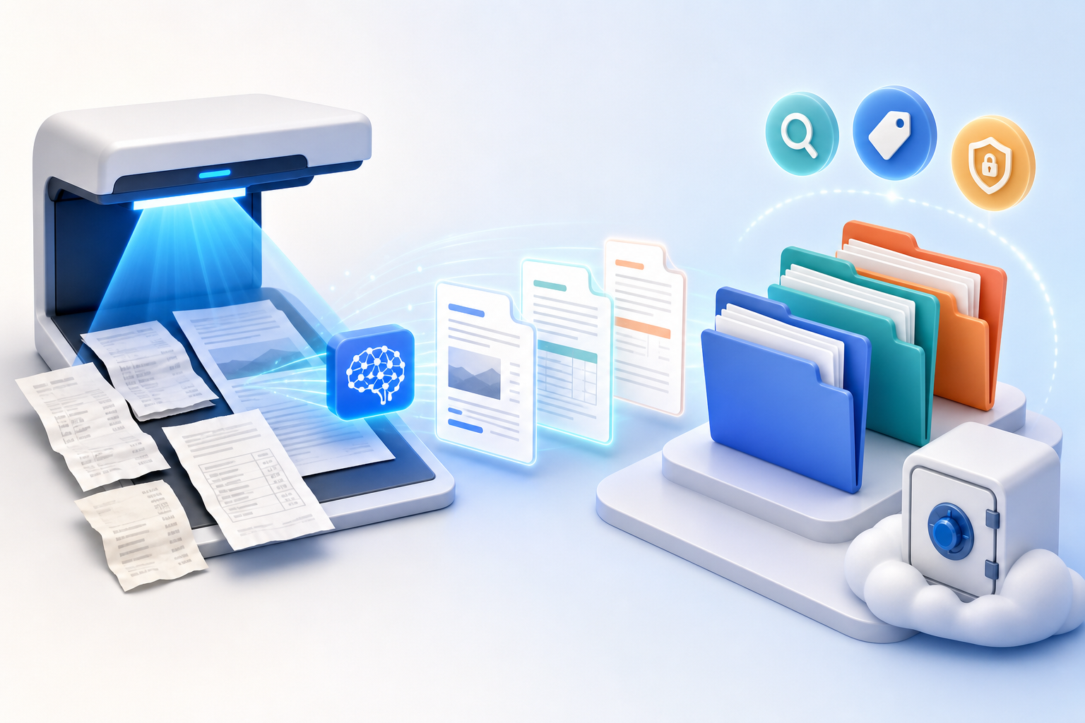 Scanner using AI OCR to convert paper records into organized digital folders